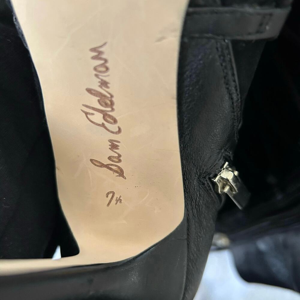 Sam Edelman Women Leather Bootie Shoes Stiletto 4” Heel Black Open Toe Size 7.5” - Picture 6 of 8